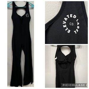 Black Jumpsuit Romper with Open Back athletic